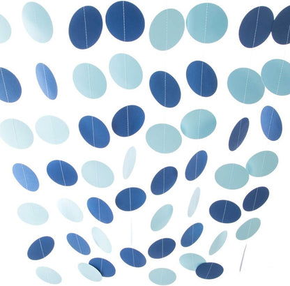 WEVEN Blue Paper Garland Circle Dots Party Garland Streamer Backdrop Hanging Decorations, 2.5" in Diameter, 20 Feet in Total