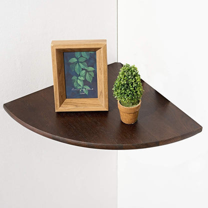 Corner Shelf,12inch Walnut Solid Wood Floating Corner Shelves Wall Mount Round End Floating Speaker Rack with Wire Hole for Small Plant for Bedroom Kitchen