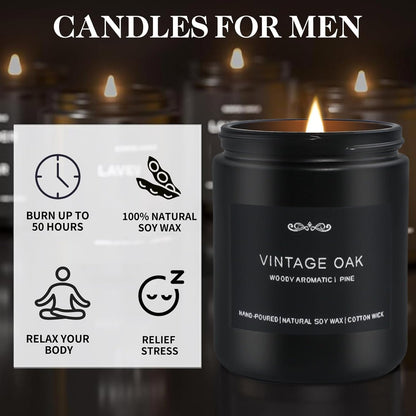 Scented Candle Set for Men, 4 Pack Black Jar Candles with Manly Scents ??Amber Patchouli, Magnolia Sandalwood, Cedar Oakmoss, Pine Clove, Soy Wax Aromatherapy Gift for Him, Dad, Husband, Father's Day