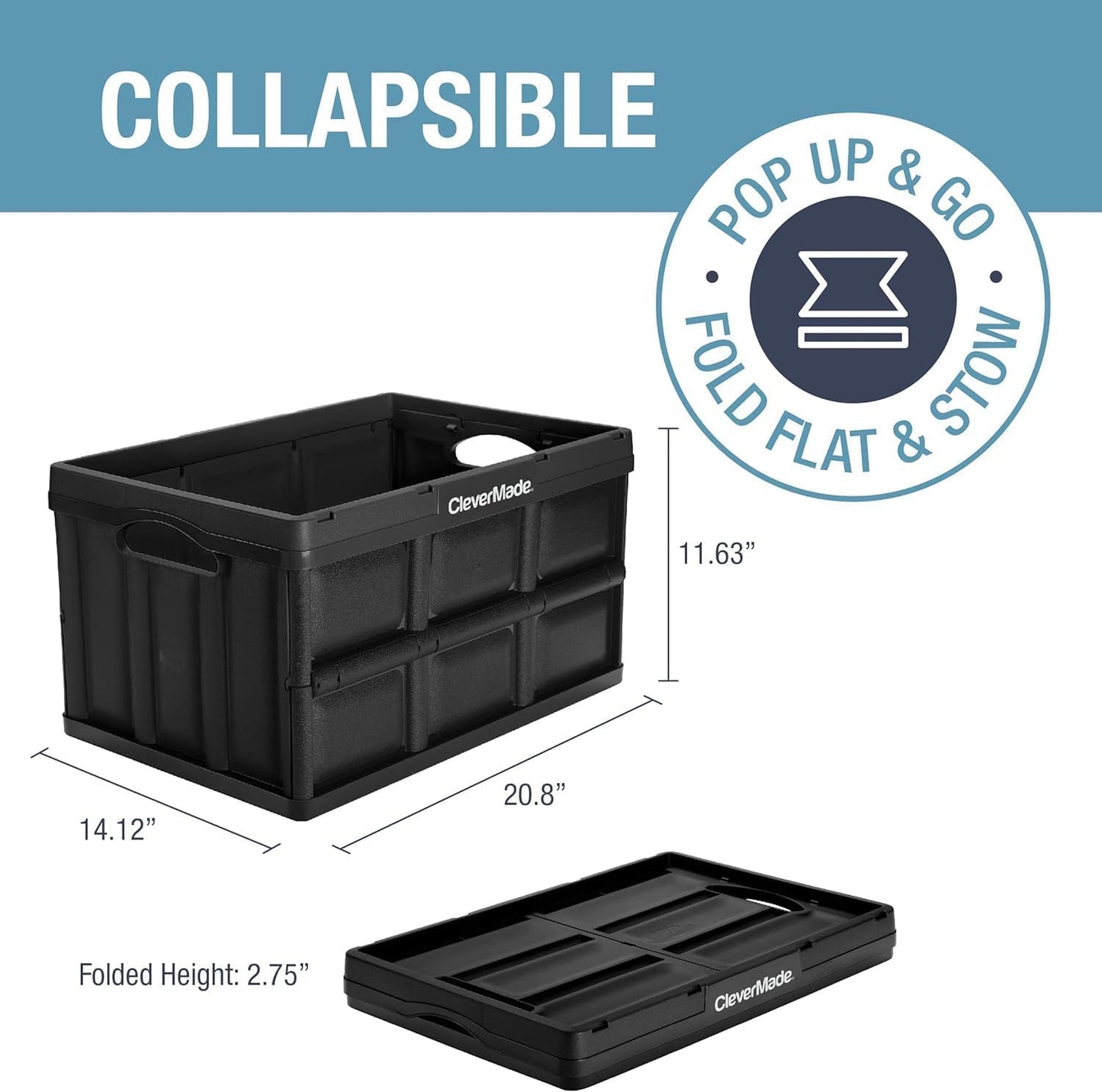 CleverMade Collapsible Storage Bins, 46L, 3 Pack Foldable Storage, Ocean