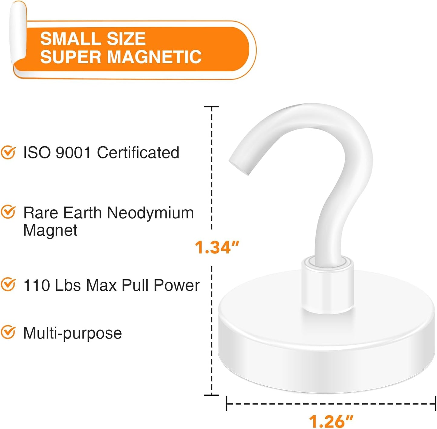 MIKEDE Strong Magnetic Hooks, 110Lbs Heavy Duty Magnetic Hooks for Cruise, Neodymium Earth Magnets with Hooks for Hanging, Super Metal Magnetic Hanger for Grill, Storage (White,10 Pack)