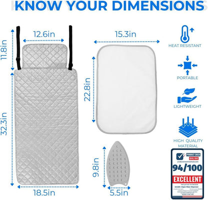 Premium Ironing Mat Heat Resistant Silicone Iron Rest Non Slip Magnetic Portable Ironing Pad Table Top Countertop Quilted Insulating Pad Travel Quilting Cover Scorch Mesh Blanket Over The Door