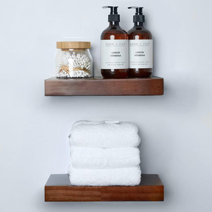 Homeforia Walnut 12 inch Floating Shelf, High End Solid Real Wood Small 12inch Floating Shelves for Wall Mounted, Dark Brown 12in Floating Shelves, Heavy Duty Bracket, 12 X 6.5 X 1.75 inches, Set of 3