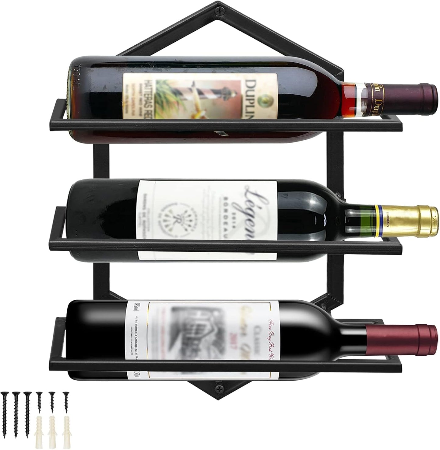 Wall Mounted Wine Stemware Rack, Metal Hanging Wine Glass Display Holde Holds 3 Bottles, Elegant Storage for Kitchen Dining Room Bar Wine Cellar