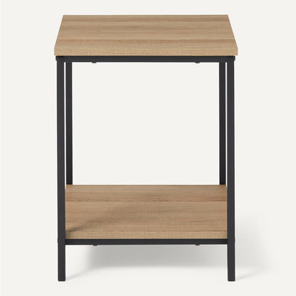 Amazon Basics - End Table with Bottom Shelf, Living Room Side Table, Steel Frame, Wooden Oak