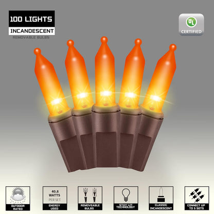 100LIGHTS Orange Extra-Bright with End Connectors Halloween Decorative Lights 5.98m UL Certified Mini String Light Set Waterproof for Halloween Home Garden Christmas Tree Party Patio Wedding