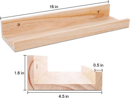 AZSKY Picture Ledge Shelf, Small Floating Shelves Set of 2, 16 Inches Nursery Book Shelves for Toys Storage, Kids Bookshelf Wall Mounted for Living Room Bedroom Decor Books Photo Frames,Natural