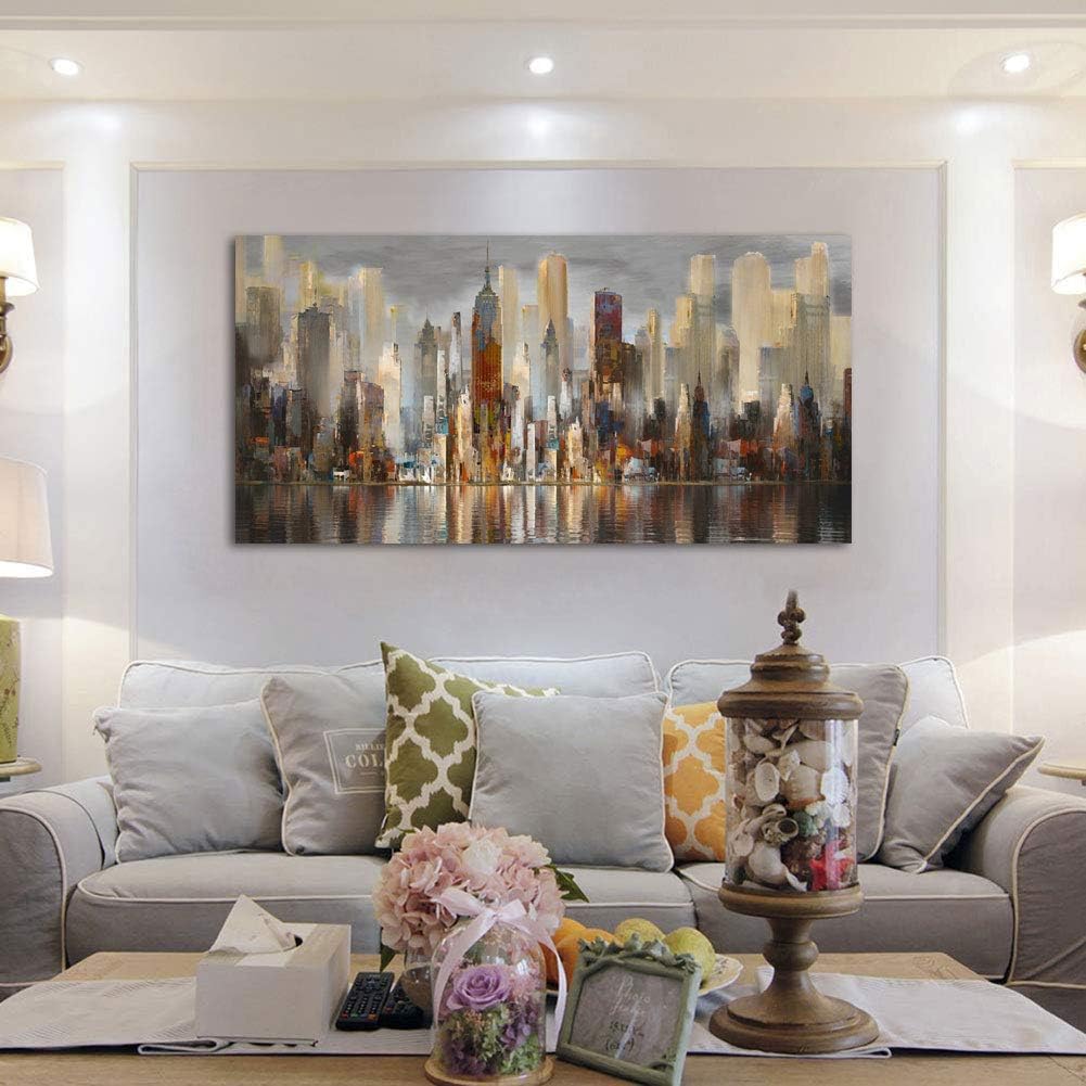 Wall Decorations Framed Large Cityscape New York Wall Decor Canvas Prints Abstract Brown City Theme Paintings Modern Canvas Wall Art for Living Room Bedroom Big Size 29x58