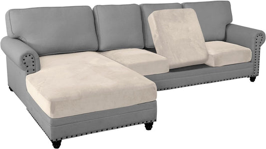 PrinceDeco Sectional Couch Covers 4 Pieces Couch Covers for Sofa Velvet Separate Couch Cover L