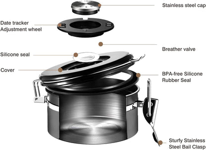 malmo Coffee Canister, Airtight Coffee Container with Date Tracker Lid, Stainless Steel Canister for Kitchen Food Storage (Gary, 9oz)