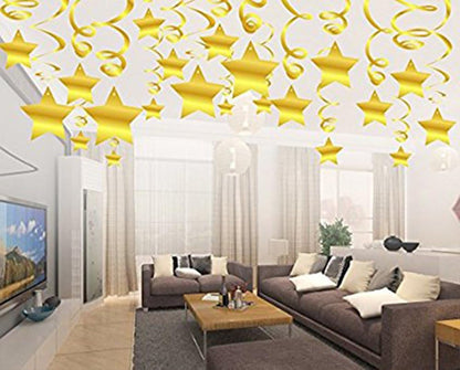 Party Swirl Decorations, Hanging Swirl for Ceiling Decorations, Gold with Star, Pack of 30