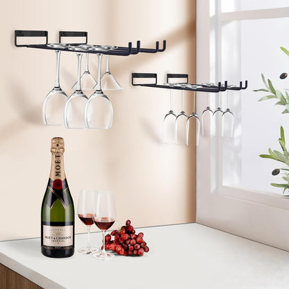 11.8 Inch Wine Glass Rack,Set of 4 Stemware Wine Glass Hanging Rack, Metal Wine Glass Holder Under Cabinet Organization and Storage for Kitchen Bar Decor