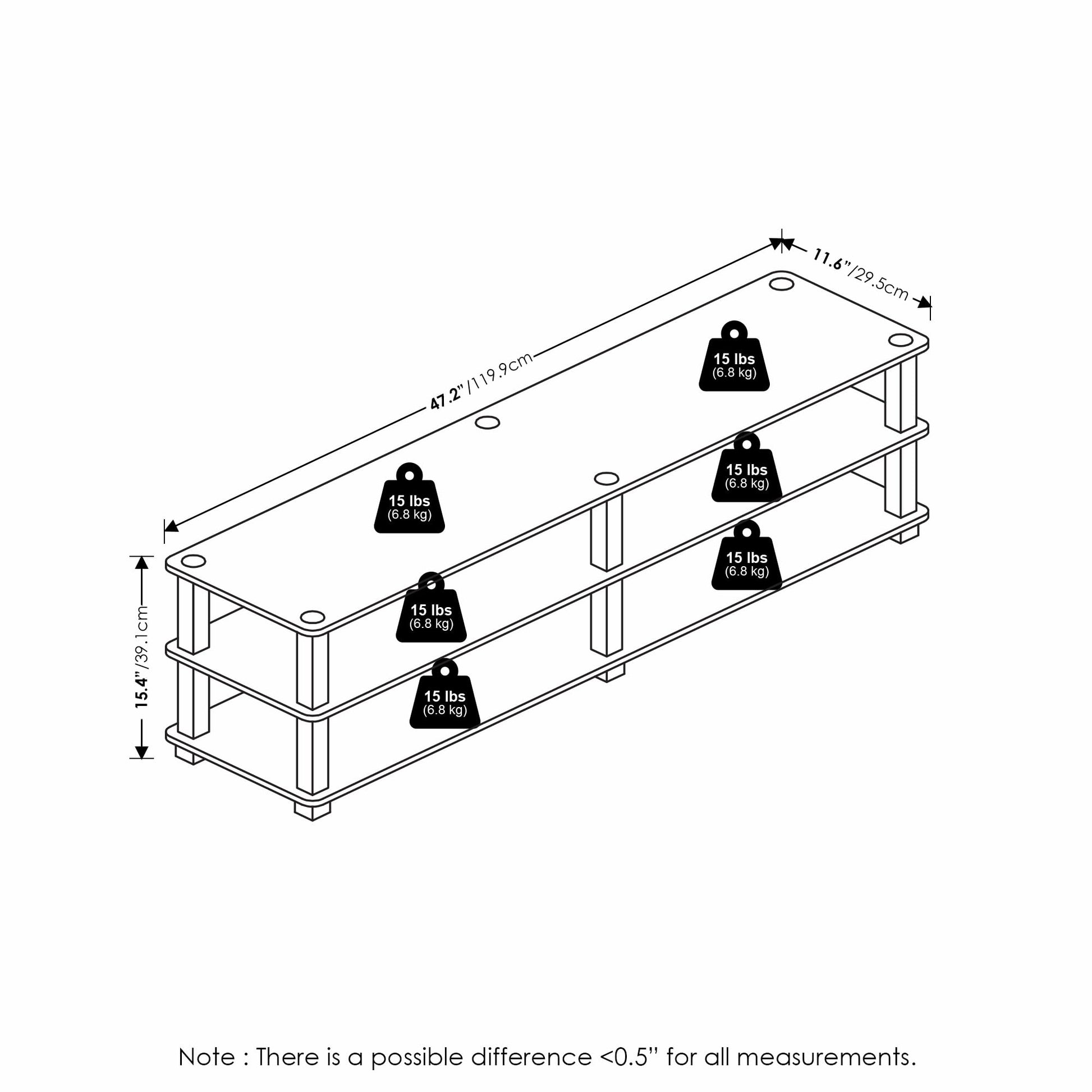 Furinno 14038DBR/BK TST No Tools 3-Tier Wide Shoe Storage Rack, Dark Brown/Black 47 Inch