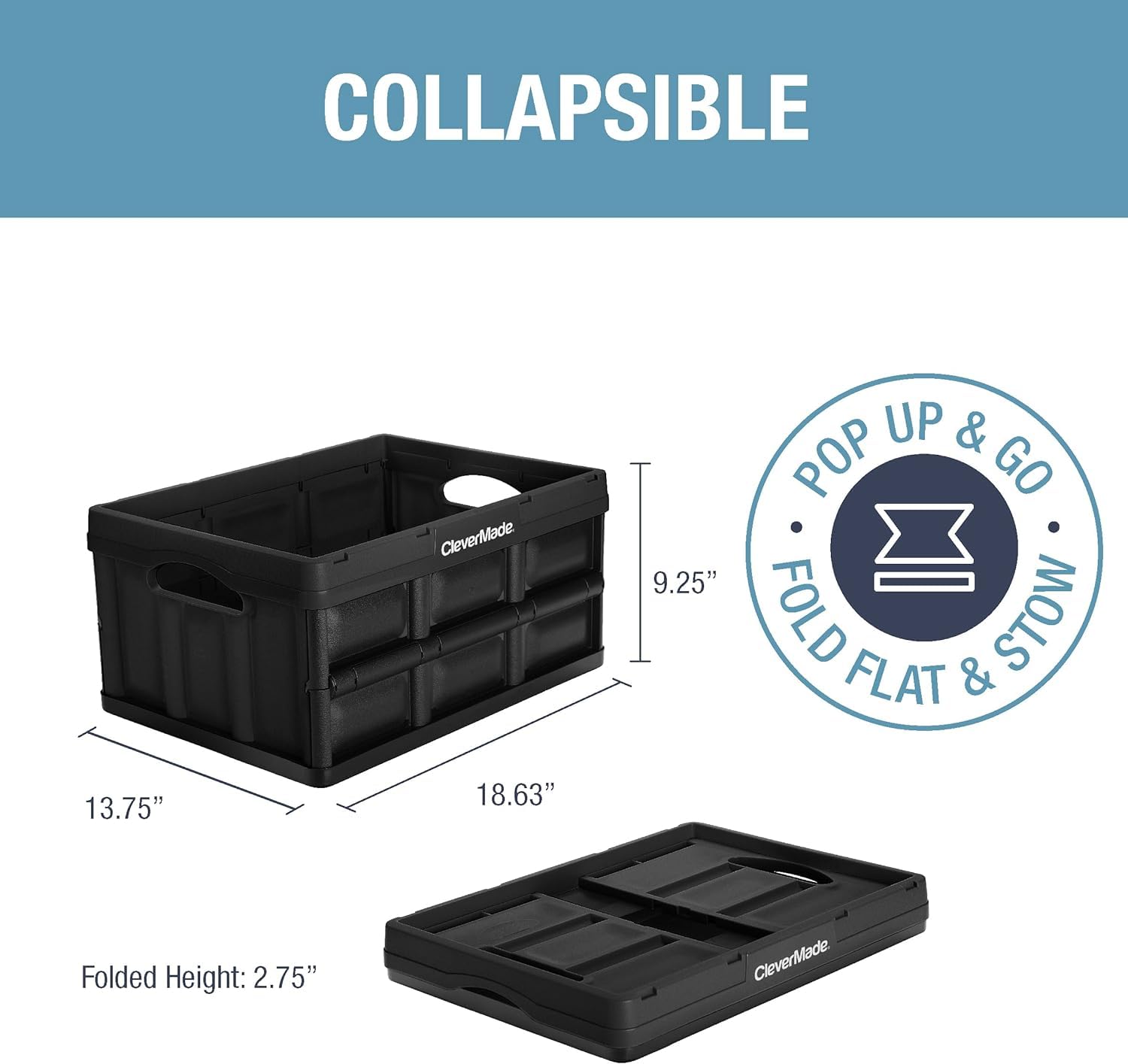 CleverMade Collapsible Storage Bins, 32L, 3 Pack Foldable Storage, Obsidian