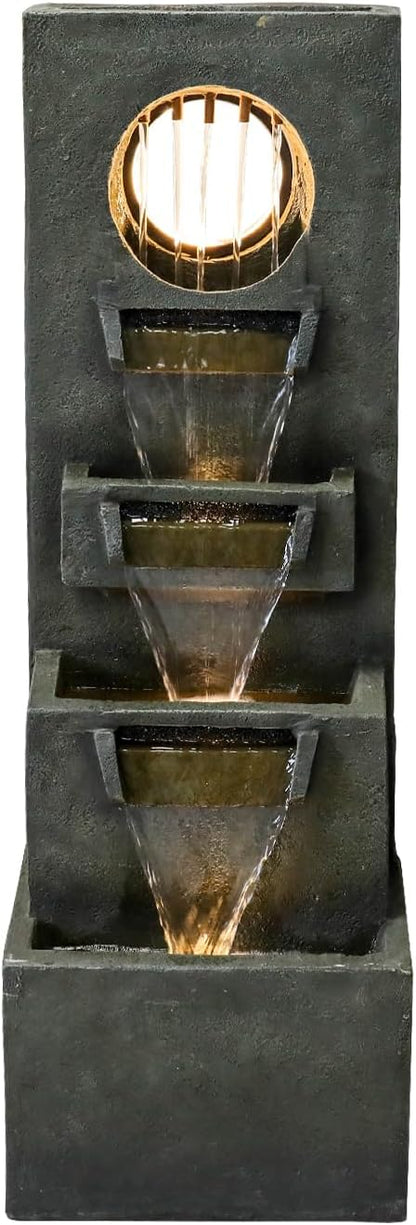 Naturefalls 39.3” H Modern Outdoor Fountain - 4-Tiered Outdoor Garden Fountains with Contemporary Design&LED Light for Garden, Patio, Deck, Porch, Backyard and Home Art Decor