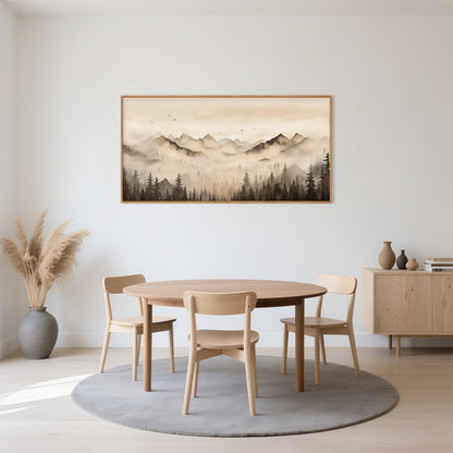 Nature Misty Forest Framed Canvas Wall Art Set, Foggy Landscape Wall Decor, Watercolor Pine Tree Wall Painting, Large Mountains Art Print for Living Room, Bedroom, Office - 20"X40"