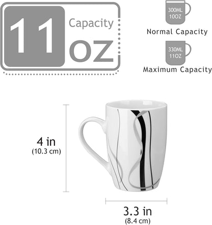 VEWEET Ceramic Coffee Mugs Set of 6, 11 OZ Coffee Cups Set with Handle, White Mugs Set Porcelain Cup Set for Kitchen, Microwave Dishwasher Safe, Series Fiona