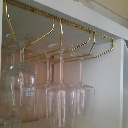 14-Inch Gold Wine Glass Rack, Under Cabinet Wine Glass Holder Stainless Steel Stemware Rack - Hanging Stemware Holder for Cabinet Kitchen Bar, Set of 2