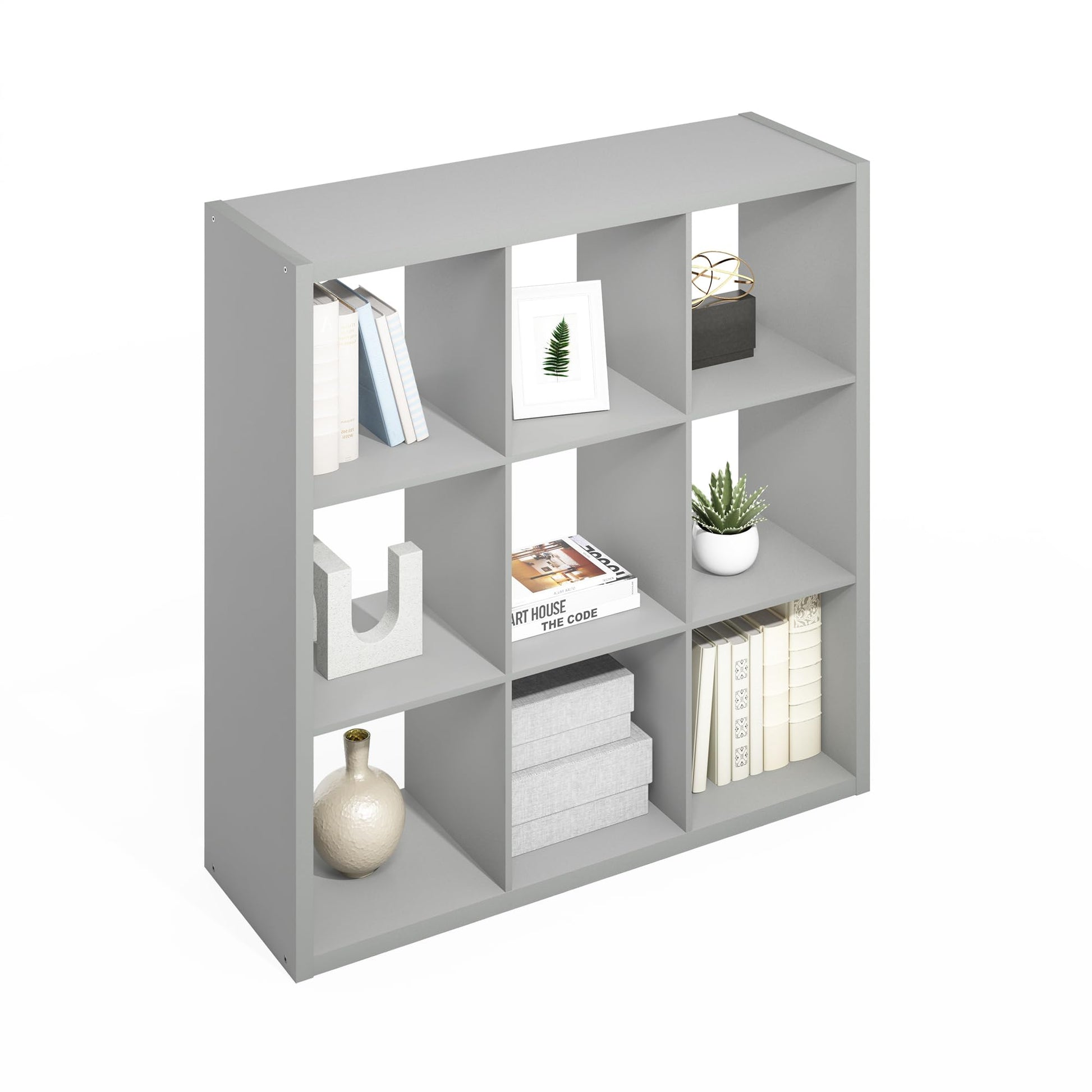 Furinno Simple 9-Cube Storage Organizer, Display Shelf, Light Grey