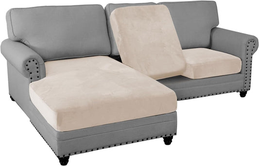 PrinceDeco Sectional Couch Covers 3 Pieces Velvet Sofa Covers L Shape Soft Couch Covers for
