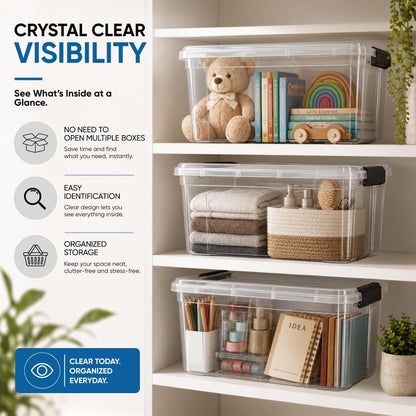 Superio Clear Storage Box with Lid, 13.7 Qt Plastic Container Bins for Organizing, Stackable