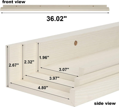 Giftgarden 36 Inch Floating Wall Shelves Creamy White Beige Wood-Grain, Large Picture Ledge Long Wooden Shelfs for Bedroom Living Room Kitchen Bathroom Nursery Office, Set of 3 Different Sizes