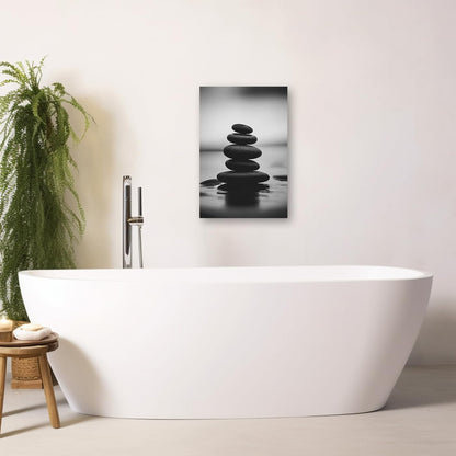DOARTDO Zen Canvas Wall Art Black and White Zen Stone Picture Print Meditation Relax Spirit Spa Room Bathroom Decor Frame (24.00" x 36.00", Zen Stone - 3)