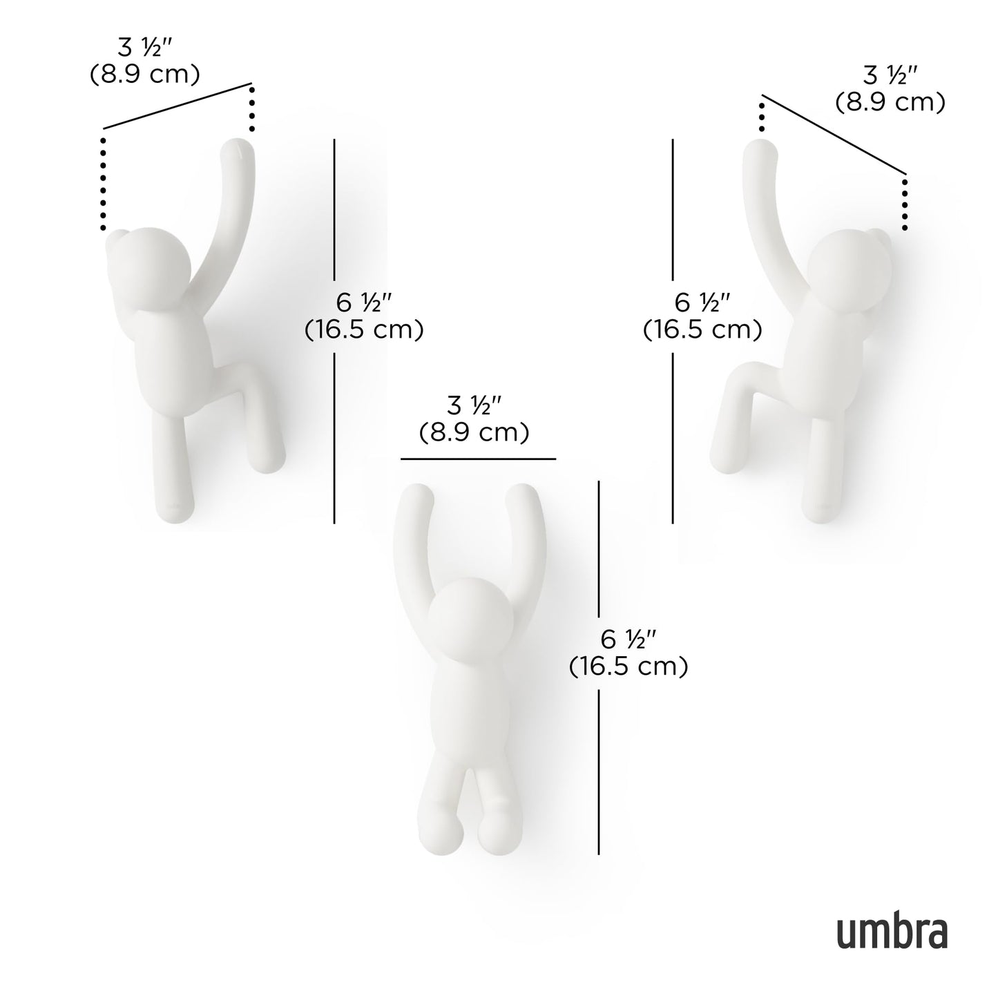 Umbra Buddy Wall Hooks, Decorative Wall Mount Coat Hooks, Set of 3, White