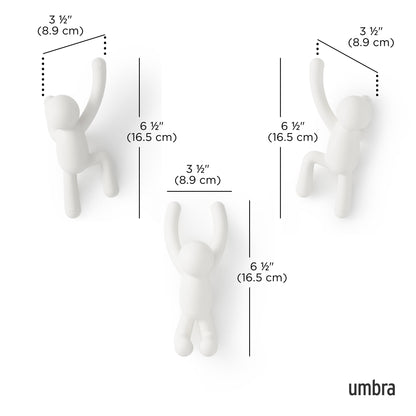 Umbra Buddy Wall Hooks, Decorative Wall Mount Coat Hooks, Set of 3, White