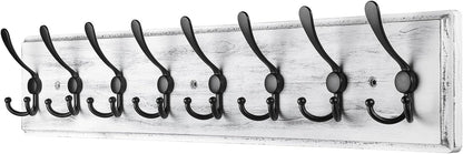 Coat Rack Wall Mount, Wooden Heavy Duty Coat Rack for Wall,8 Triple Coat Hanger Hooks for Hanging Coats,Jacket,Hat,Clothes (Grey White, 8 Hooks)