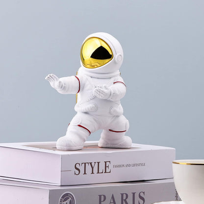 XMGZQ Astronaut Figurine, White and Gold Kung Fu Spaceman Statue, Office and Room Decor for Men, Outer Space Desk Accessories