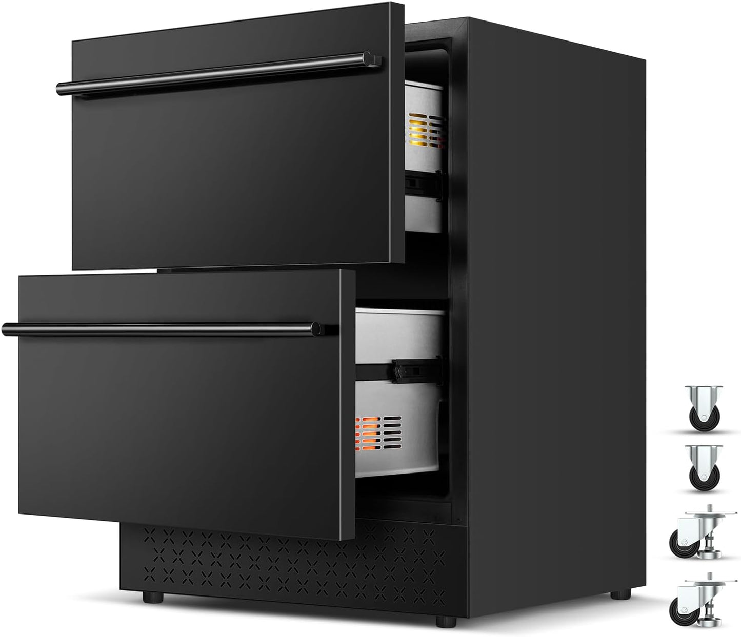 Tylza Under Counter Drawer Fridge 24 Inch, Built-in/Freestanding Beverage Refrigerator for Home and Commercial Use, Stainless Steel Material, Fast Cooling, Low Noise, Black