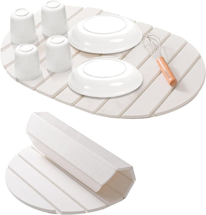 Large Stone Dish Drying Mats for Kitchen Counter, Quick Dry Absorbent Collapsible Dish Drying Mat,Diatomaceous Earth Mats for Dishes Bottles Cups,Match Any Countertop, Elliptical 24 * 16inch