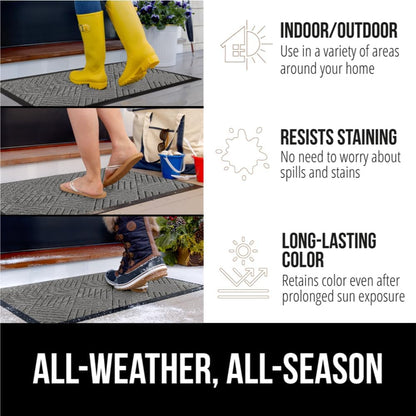GORILLA GRIP 100% Waterproof All-Season WeatherMax Doormat US Designed Natural Rubber, Stain and Fade Resistant, Low Profile Indoor Outdoor Door Mats, Easy Clean Patio Mat, 17x29, Steel Diamond