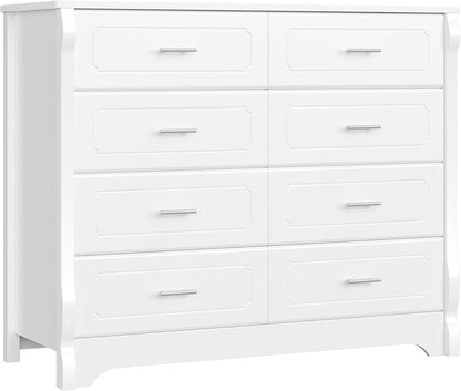 HITHOS White 8 Drawer Dresser for Bedroom, 47" Wood Dresser & Chest of Drawers, Modern Double Storage Cabinet with Deep Drawers | Metal Handles for Living Room, Hallway, Entryway