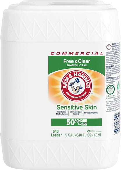 Arm & Hammer Liquid Laundry Detergent Professional, Sensitive Skin, 5 Gallon (Pack of 1) 640 Loads