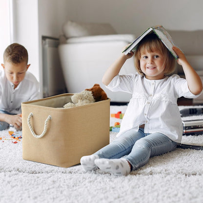 TheWarmHome Organization and Storage Basket for Organizing - 3 Pack 16x12x12 inch Cube Fabric Storage Cubes, Storage Bin for Shelves Gift Closet Organizer Cloth Toy (Beige)