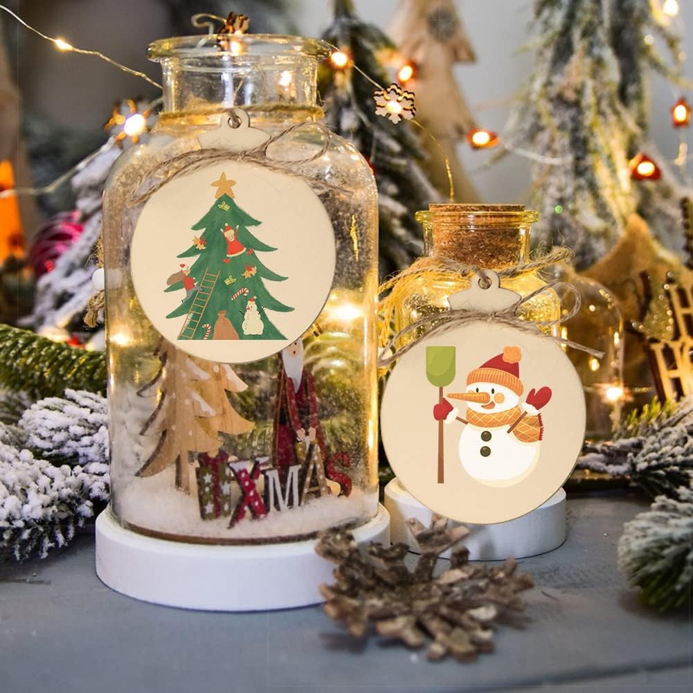 OurWarm 50pcs DIY Wooden Christmas Ornaments for Crafts, 4" Blank Wood Ornaments to Paint, Natural Unfinished Wood Slices Hanging Christmas Crafts Tree Decorations