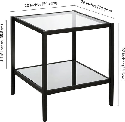 Henn&Hart 20" Wide Square Side Table with Mirror Shelf in Blackened Bronze, Table for Living Room, Bedroom