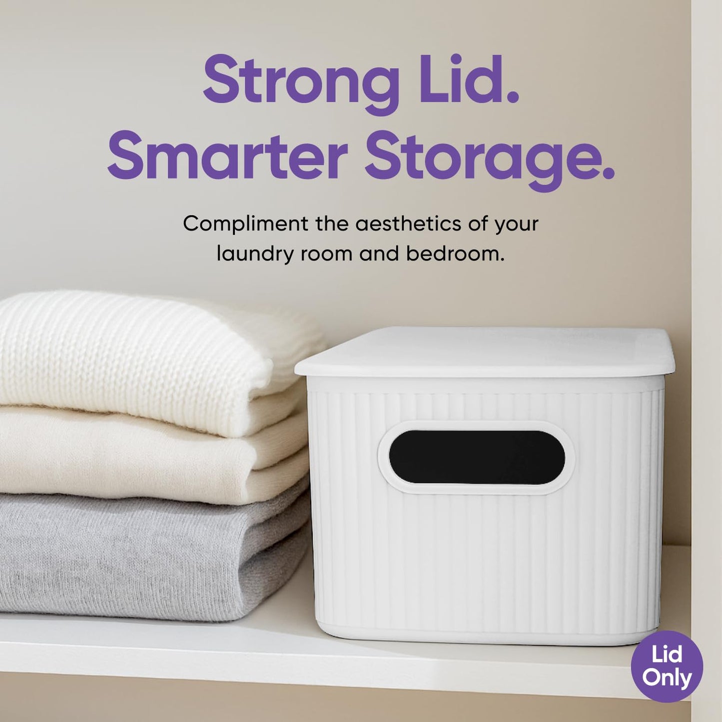 Superio Ribbed Collection - Superio Lid for Decorative Plastic Basket Open Home Storage Bins