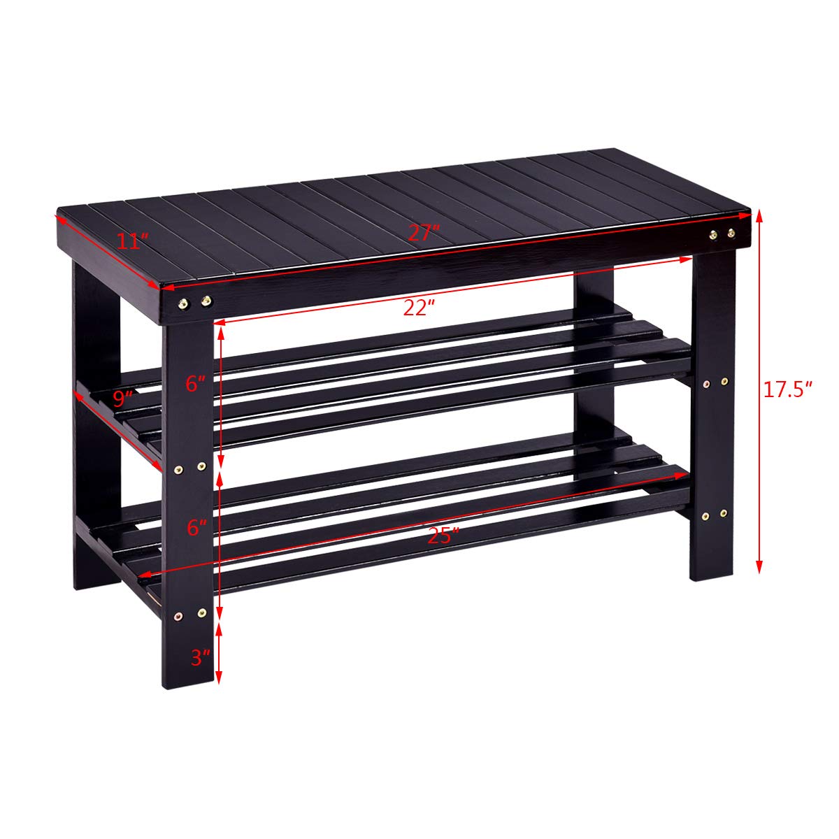GOFLAME Shoe Bench Rack, 2-Tier Bamboo Seat Storage Shelf, Free Standing Shoe Storage Bench with