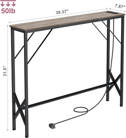 Console Table, Skinny Entryway Table with Fast-Charging Station, Narrow Long Sofa Table, Behind Slim Couch Table for Entrance, Hallway, Living Room Decor ST-GY100-1