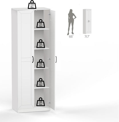 71" Tall Pantry Cabinet/Storage Cabinet, Wood Cupboard with 2 Door and 3 Adjustable Shelves for Kitchen, Dining Room, Living Room, Bathroom (Style 2)