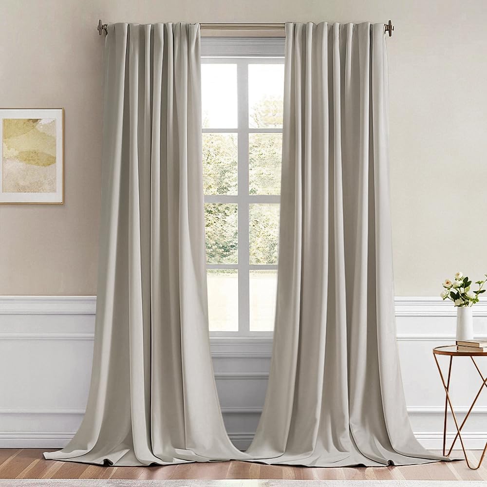 MIULEE Natural Back Tab Blackout Curtains 108 Inch Long 2 Panels Set for Bedroom, Rod Pocket/Pinch Pleat Extra Long Thermal Insulated Living Room Darkening Pleated Light Blocking Drapes