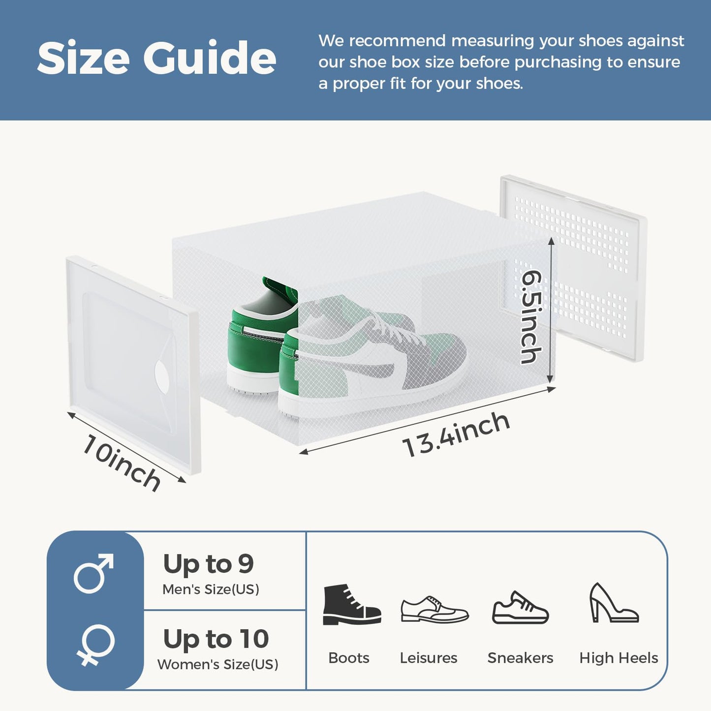 DUMOS Shoe Storage Boxes, 12-Pack Stackable Clear Shoe Containers with Lids, Display Sneaker Case