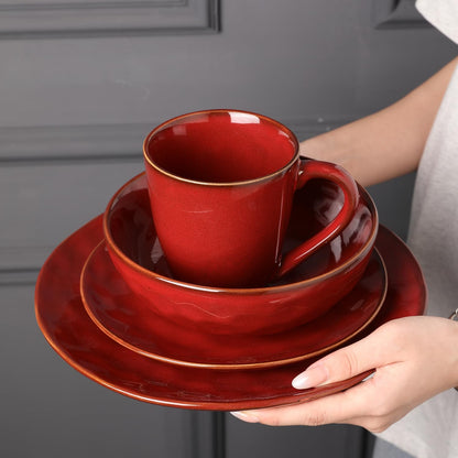 vicrays Coffee Mug Set, 12 Ounce, Set of 6, Ceramic Mug for Men, Women, Unique Glazed Mugs with Handle for Coffee, Tea, Milk, Cocoa, Cereal(Cherry Red)