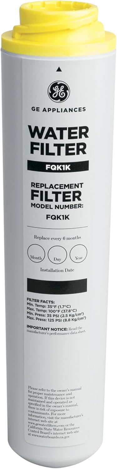 GE FQK1K Under Sink Water Filter | Replacement for Water Filtration System | Easy Install | Reduces Sediment, Rust & Other Impurities from Water | Replace Every 6 Months for Best Results | 1 Filter
