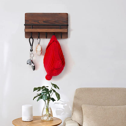 Coral Flower Holder and Mail Shelf Decorative Wooden Wall Organizer for Keys Letters Bills Pine