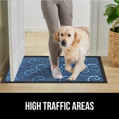 GORILLA GRIP 100% Waterproof All-Season WeatherMax Doormat 35x23, US Designed Natural Rubber, Stain and Fade Resistant, Low Profile Indoor Outdoor Door Mats, Easy Clean Patio Mat, Ocean Blue Waves