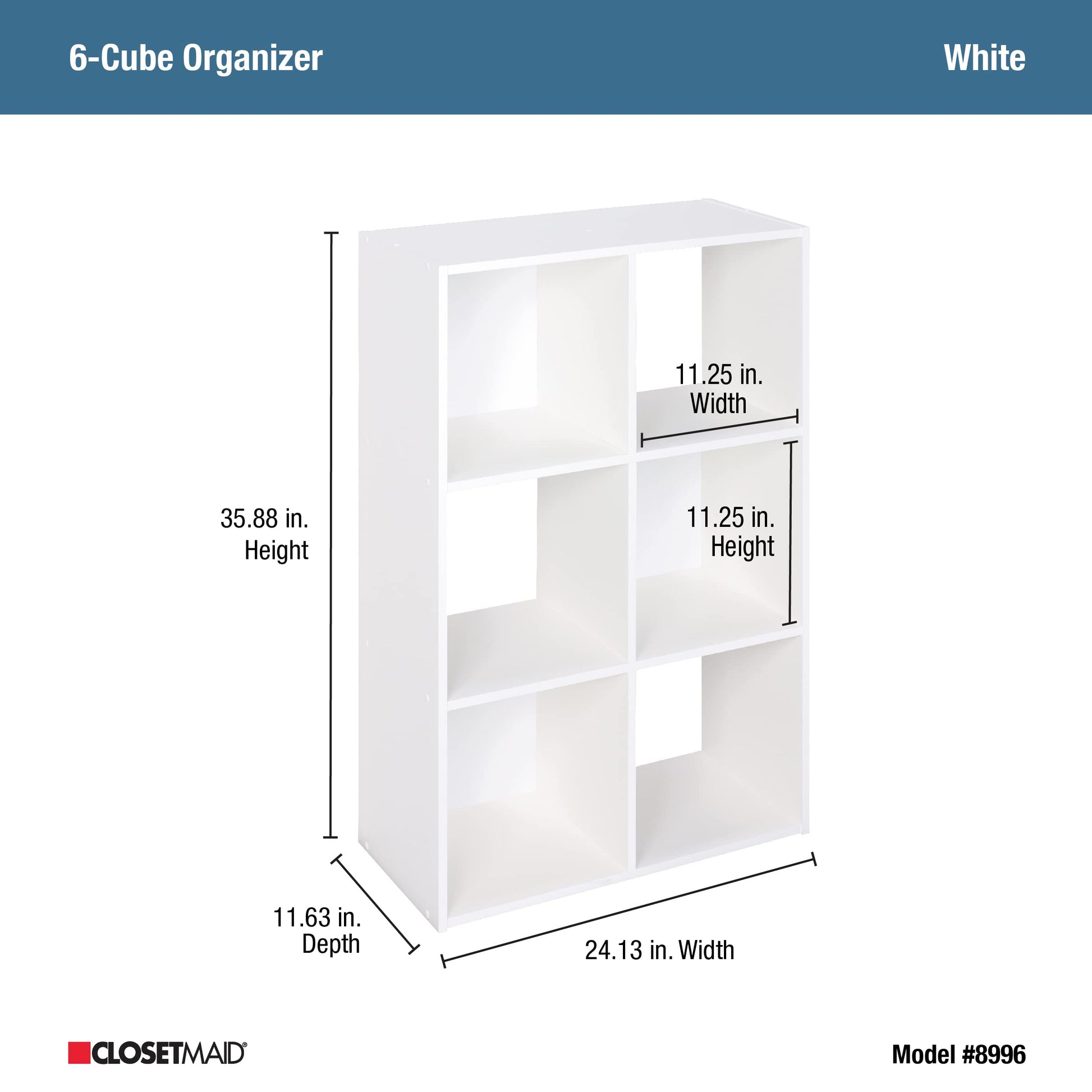ClosetMaid Cubeicals 6 Cube Storage Shelf Organizer Bookshelf, Stackable, Vertical or Horizontal